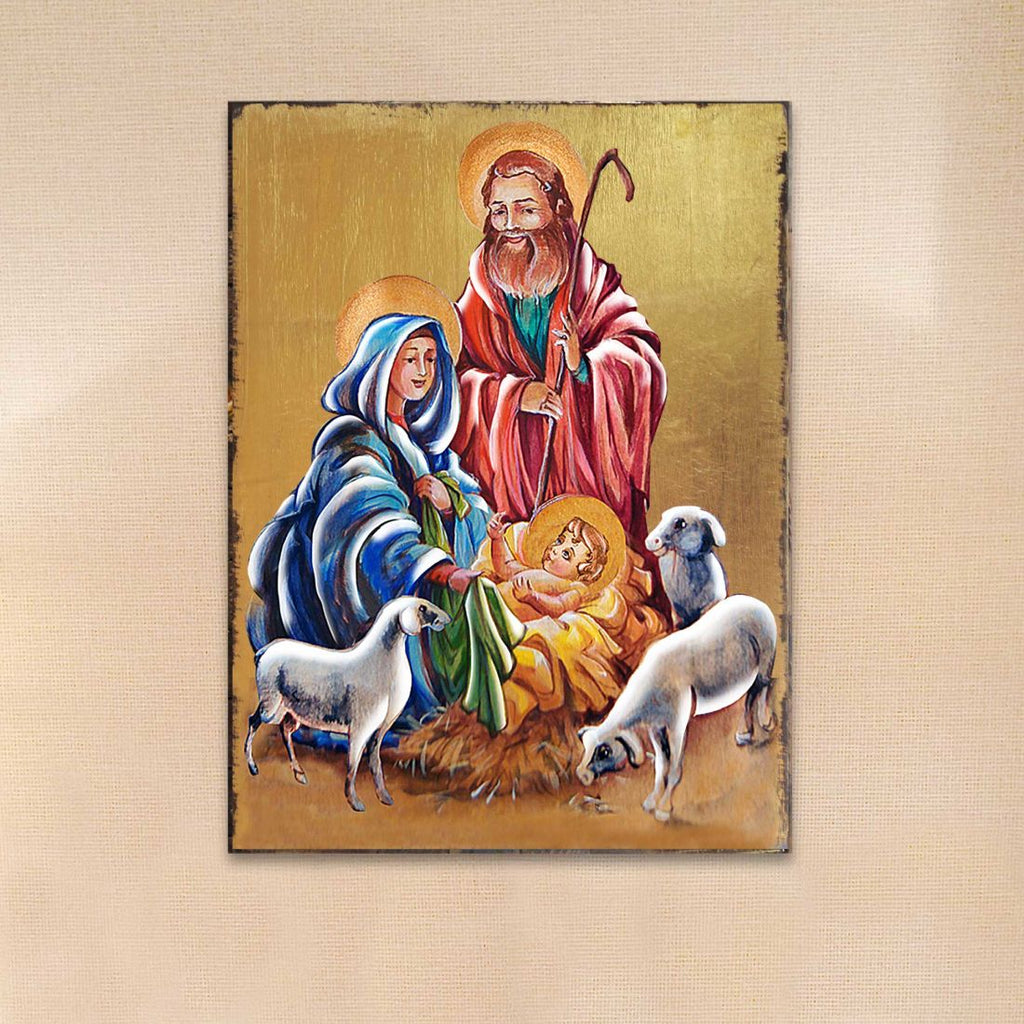 Holy Family Wooden Gold Plated Religious Christian Sacred Icon - Inspirational Icon Decor - 85050