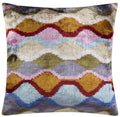 Handmade Velvet Throw Pillow - 16x16 Inches, Naturally Vegetable-Dyed, Premium Down Feather Insert - Multicolor Wave Pattern, Luxury Home Decor Accent