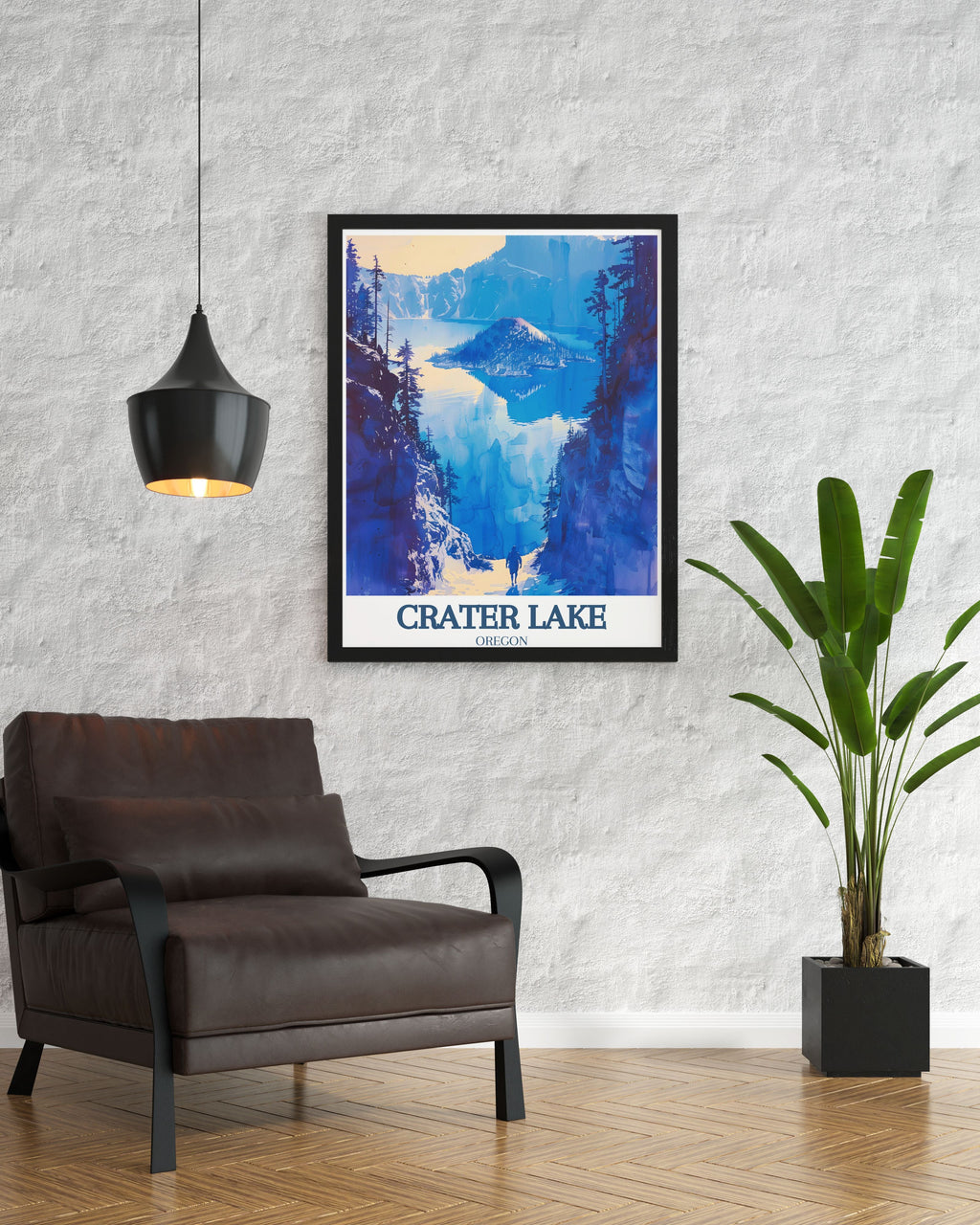 Crater Lake Art Print - Mount Scott Travel Print - Wizard Island Canvas Art - Wizard Island Travel Poster