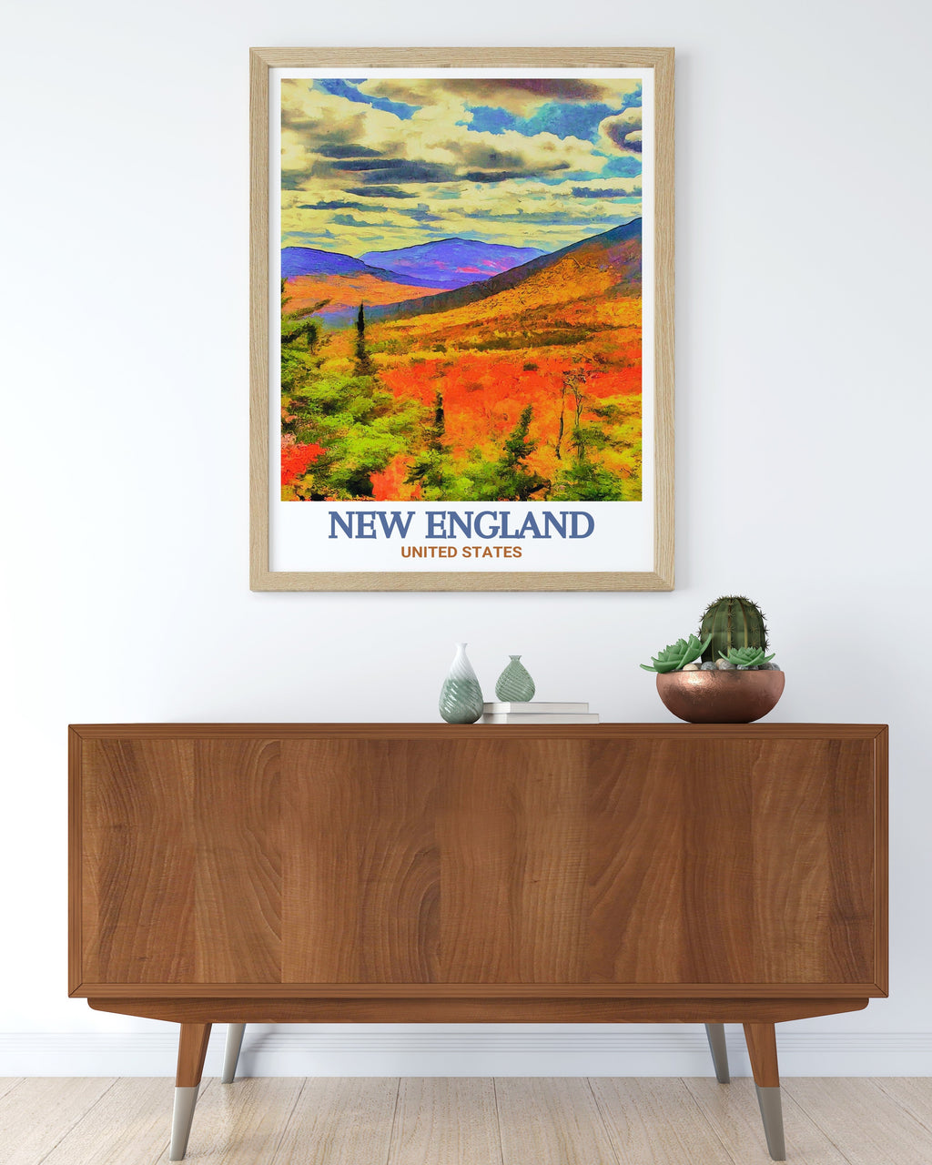 New England Poster Print - White Mountains Travel Art - New England Travel Poster - United States Travel Print