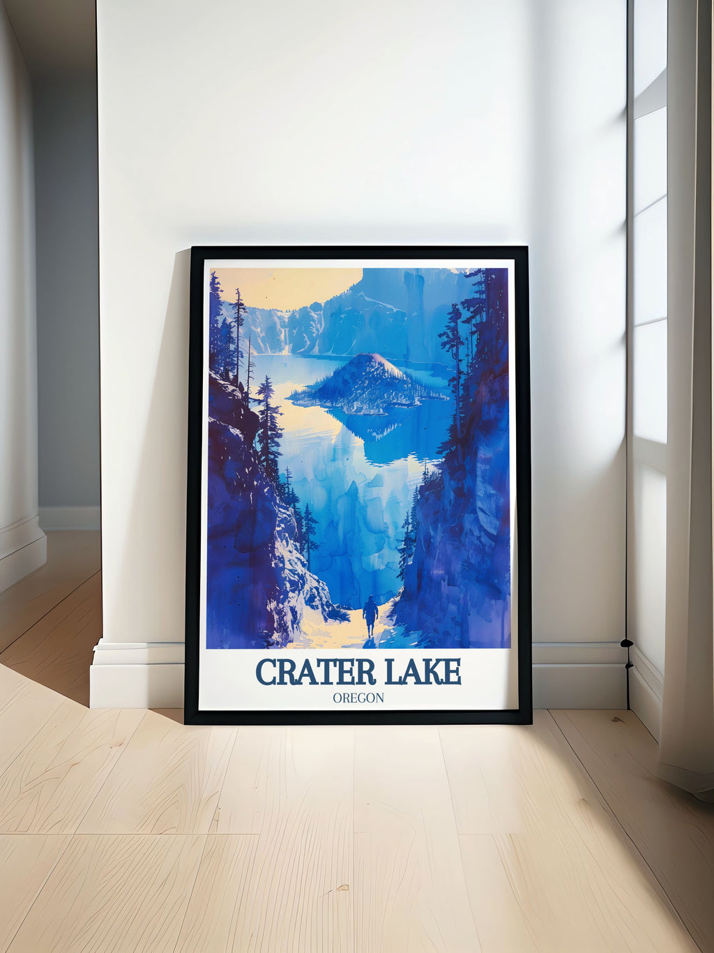 Crater Lake Art Print - Mount Scott Travel Print - Wizard Island Canvas Art - Wizard Island Travel Poster