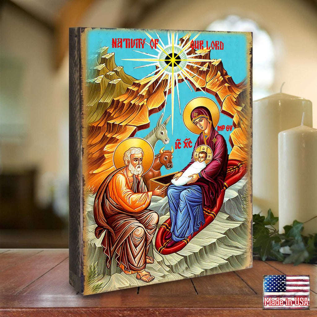 Orthodox Nativity Wooden Gold Plated Religious Orthodox Sacred Icon - Inspirational Icon Decor - 85052