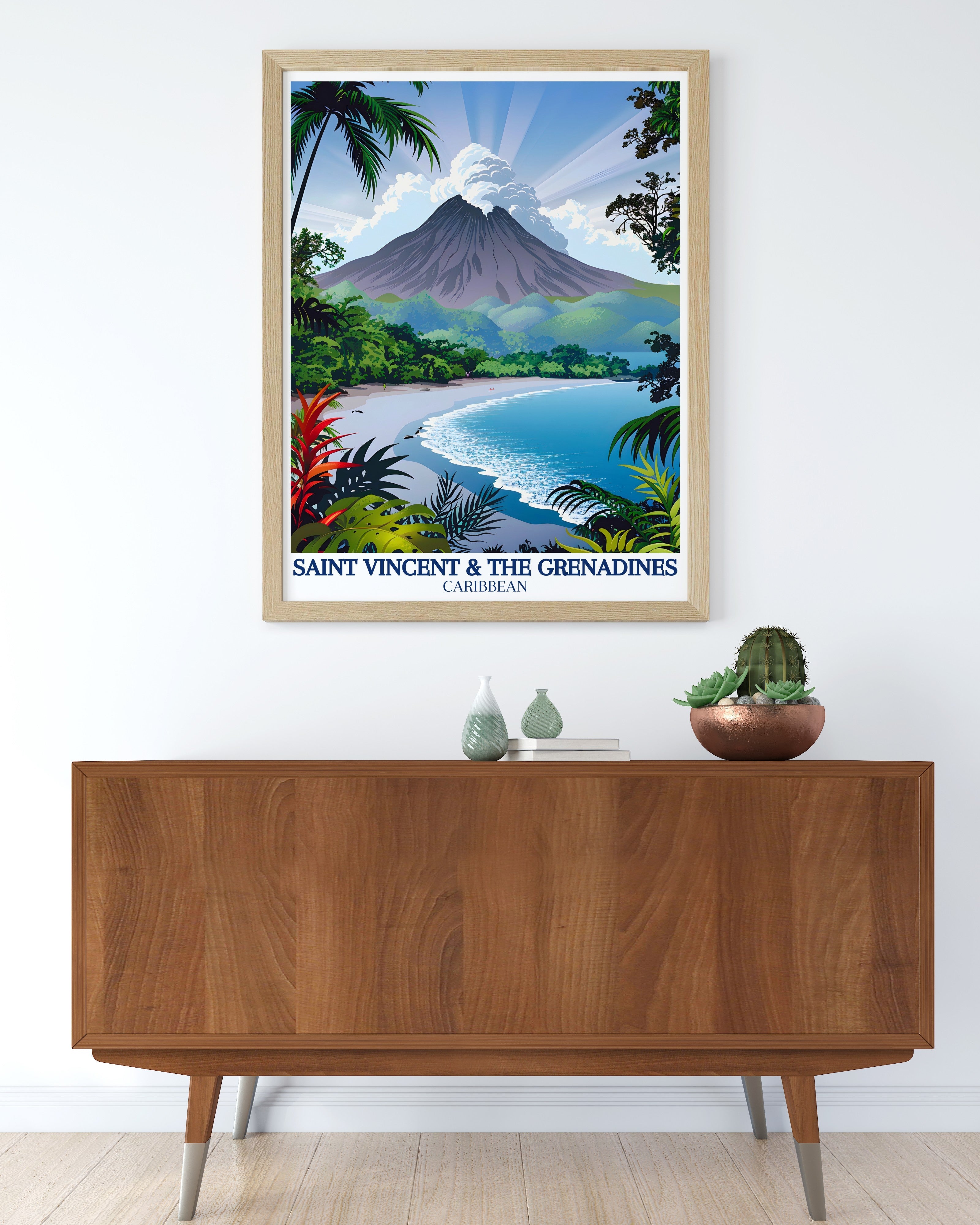 Saint Vincent and The Grenadines Poster - La SoufriÃ¨re Volcano Art Print - Caribbean Island Wall Print - Caribbean Island Travel Poster