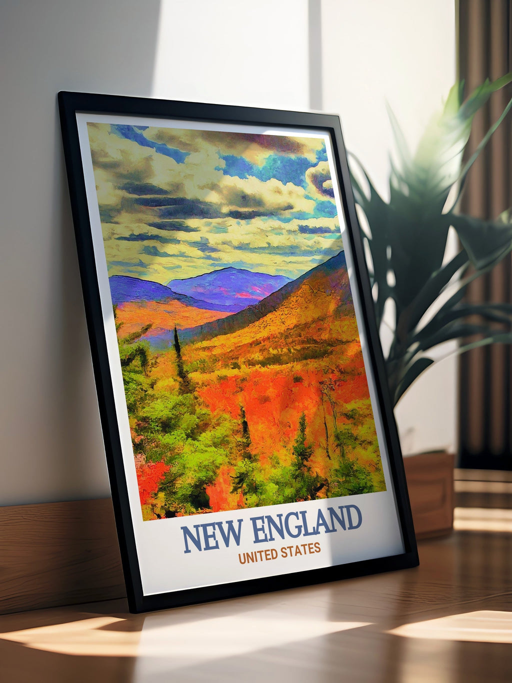 New England Poster Print - White Mountains Travel Art - New England Travel Poster - United States Travel Print