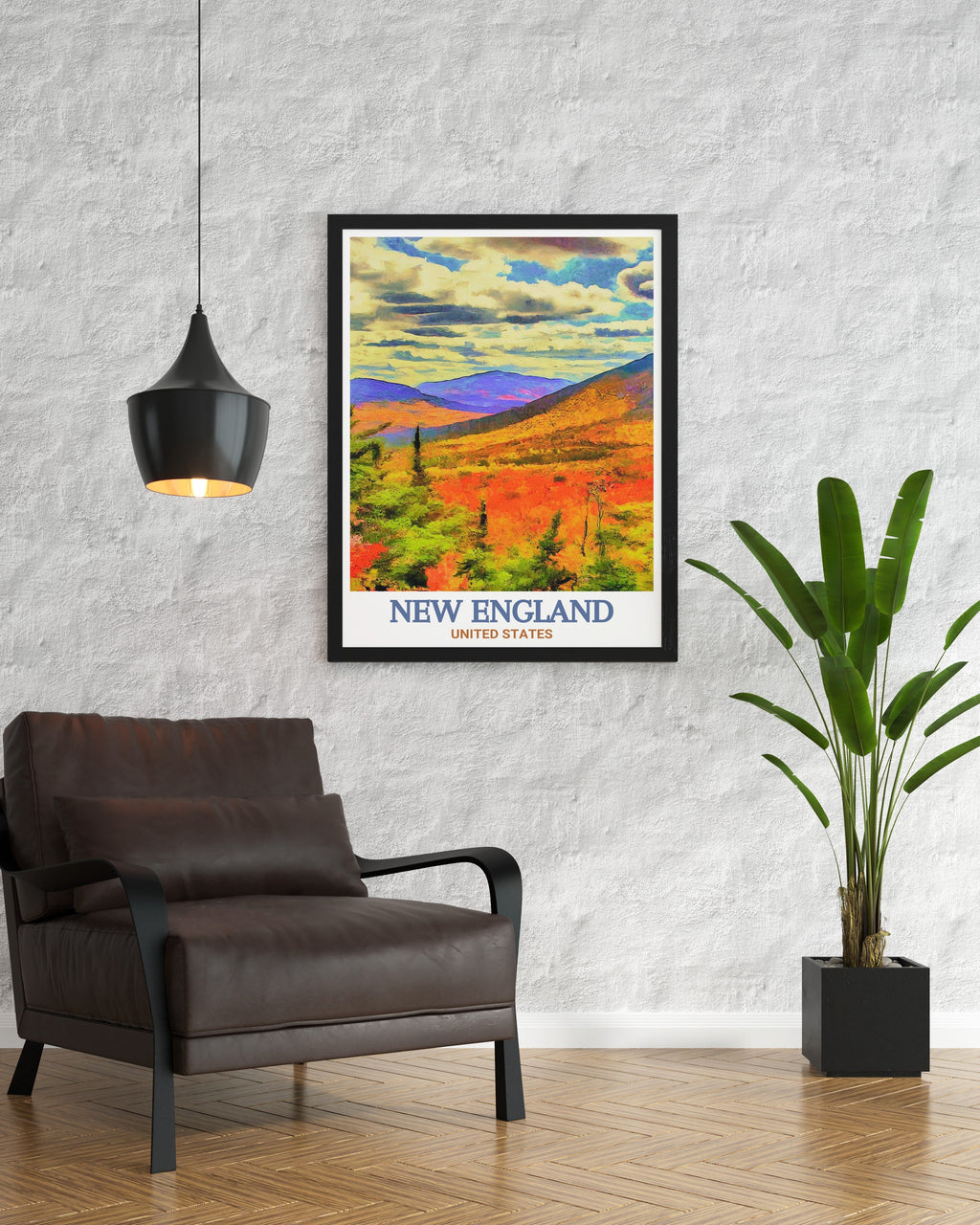 New England Poster Print - White Mountains Travel Art - New England Travel Poster - United States Travel Print