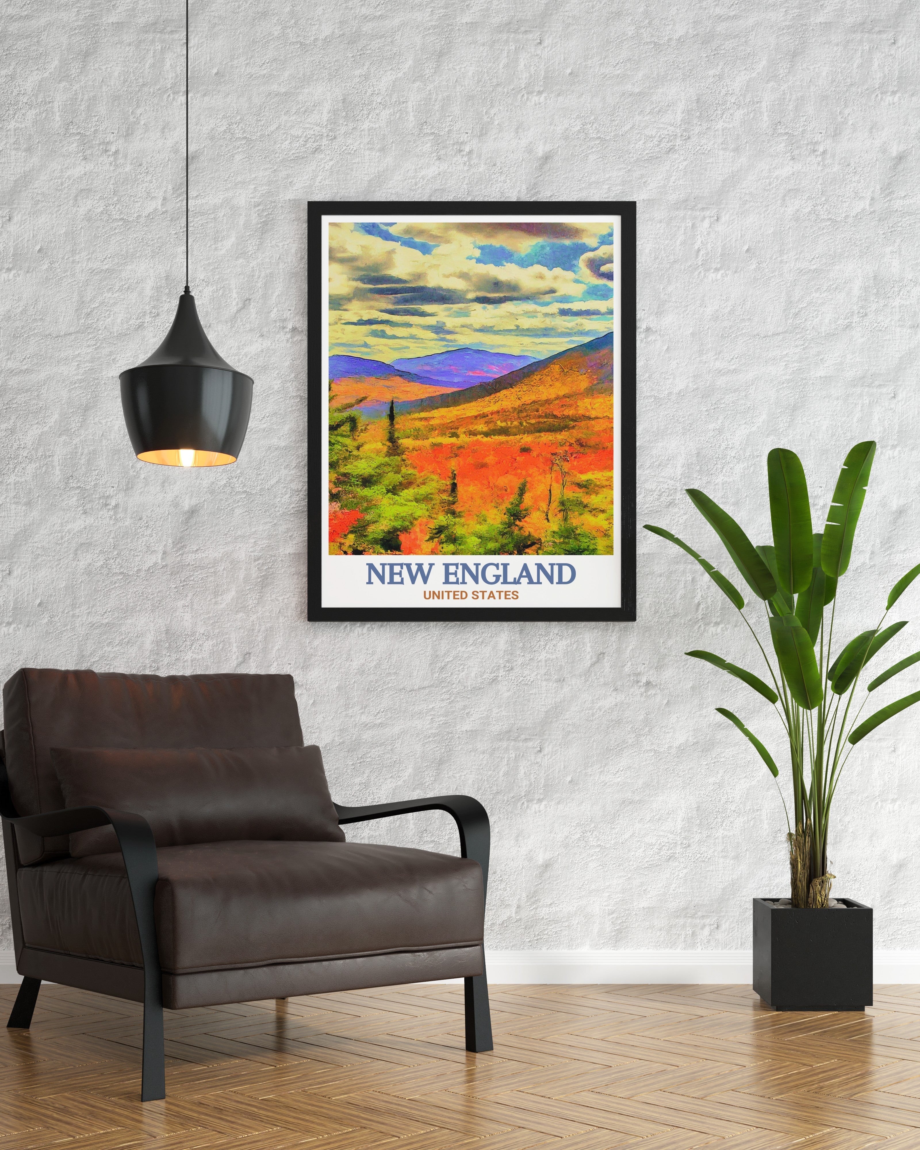 New England Poster Print - White Mountains Travel Art - New England Travel Poster - United States Travel Print