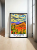 New England Poster Print - White Mountains Travel Art - New England Travel Poster - United States Travel Print