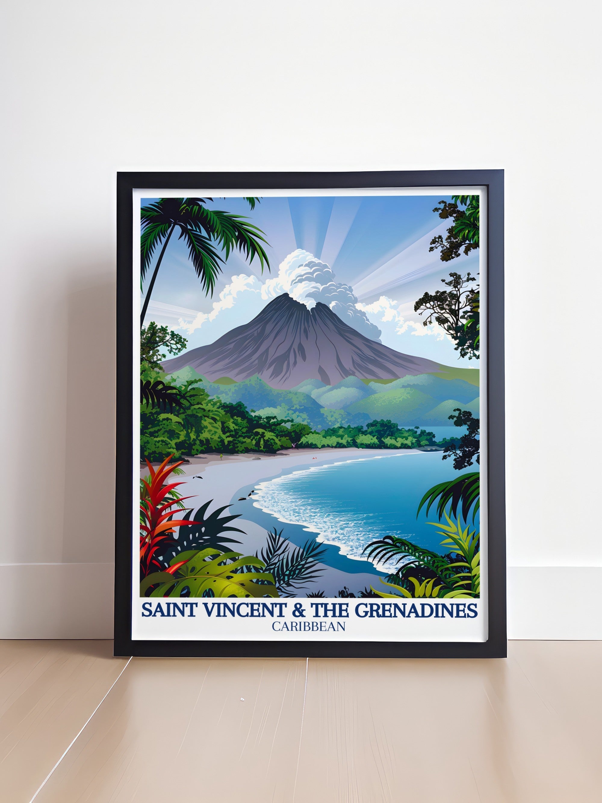 Saint Vincent and The Grenadines Poster - La SoufriÃ¨re Volcano Art Print - Caribbean Island Wall Print - Caribbean Island Travel Poster