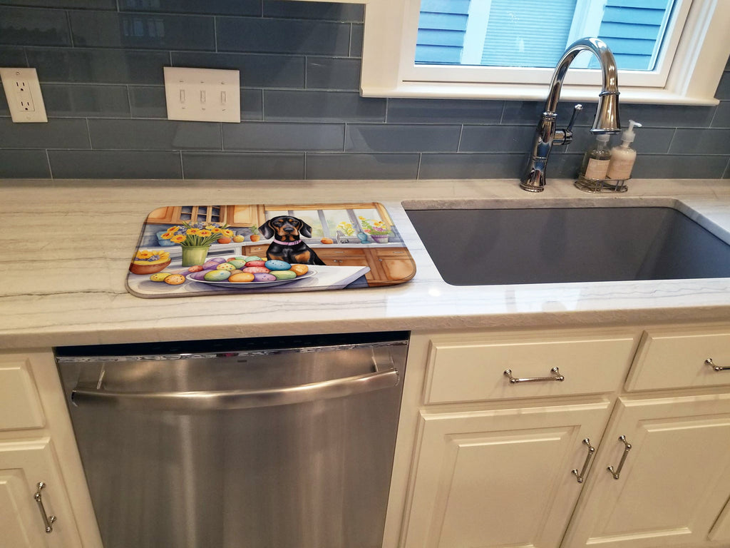 Decorating Easter Black and Tan Coonhound Dish Drying Mat