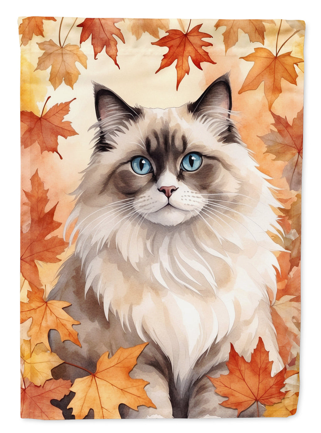 Ragdoll Cat in Fall Leaves House Flag