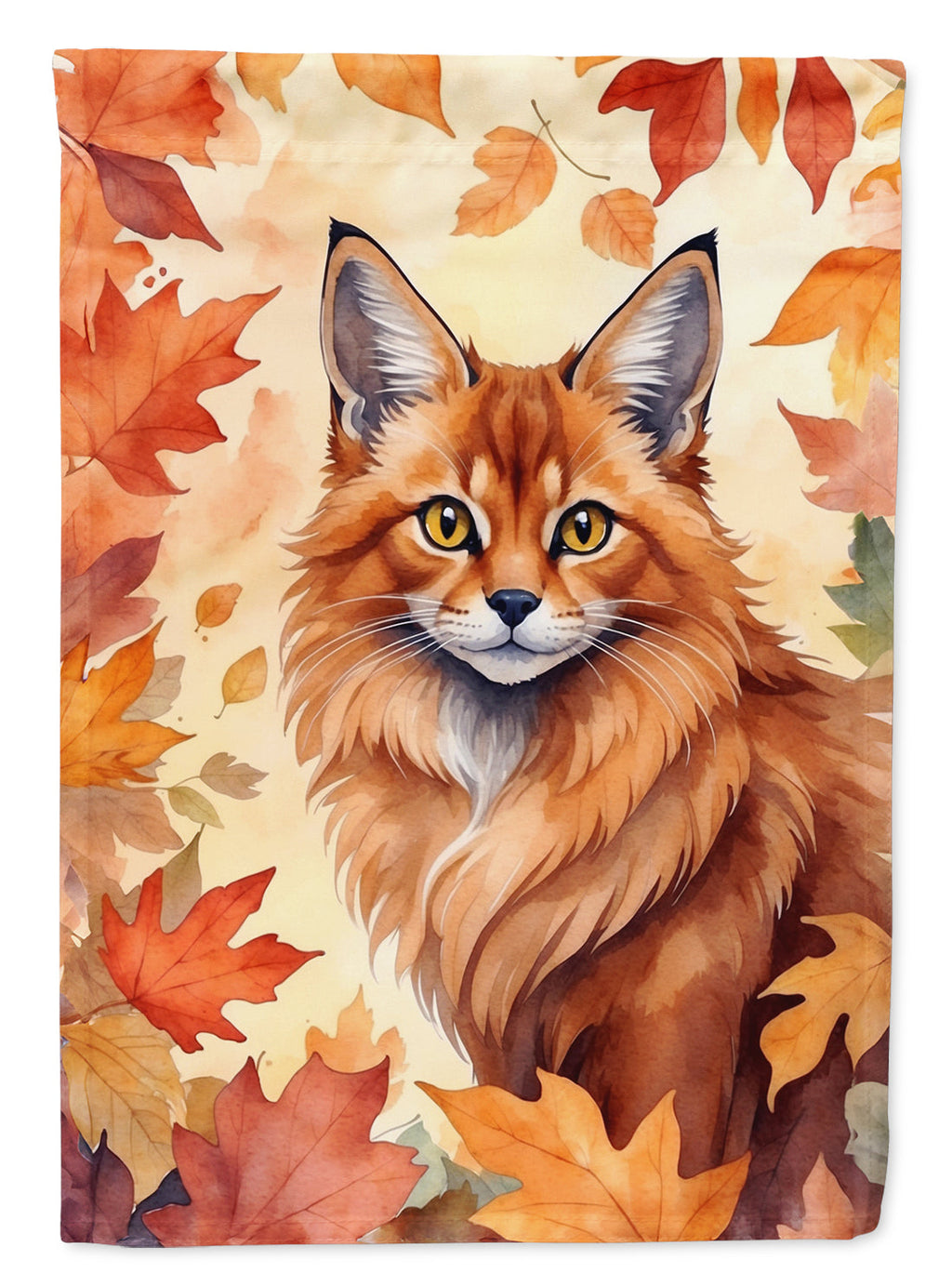Somali Cat in Fall Leaves Garden Flag
