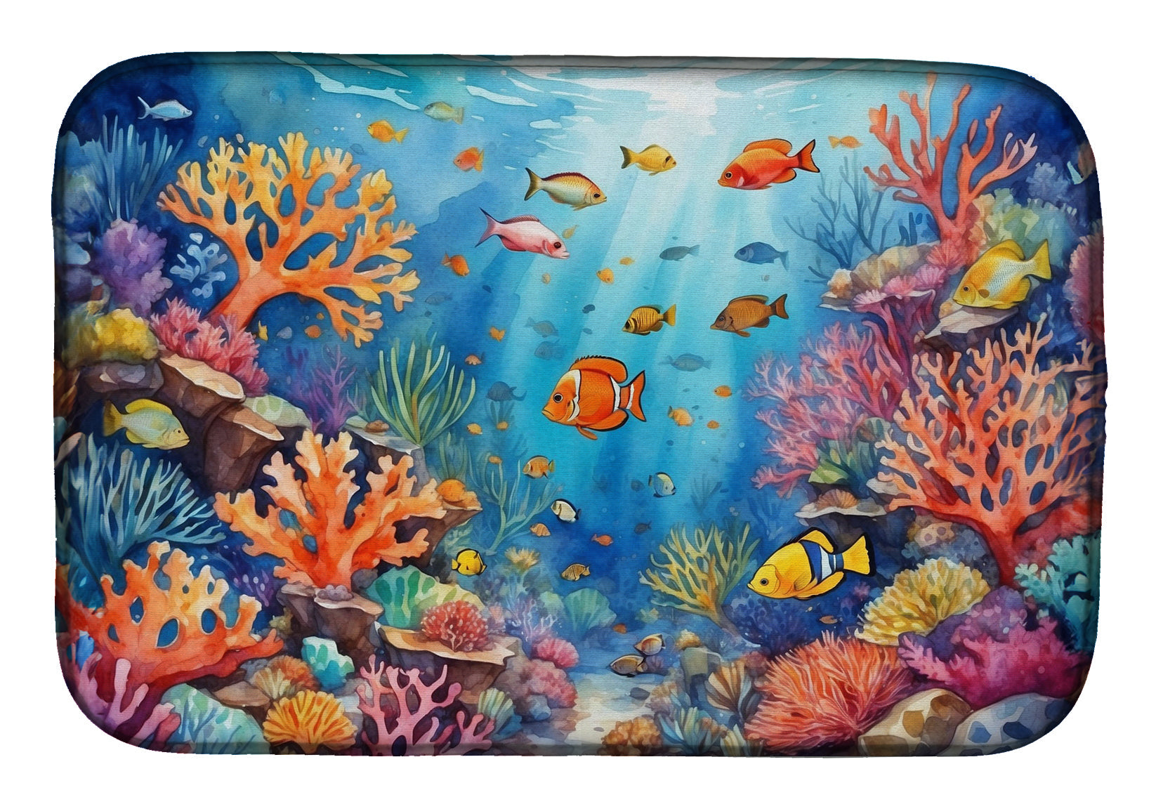 Coral and Fish Dish Drying Mat