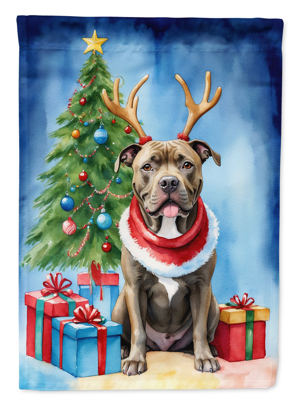 Pit Bull Terrier Christmas Reindeer House Flag