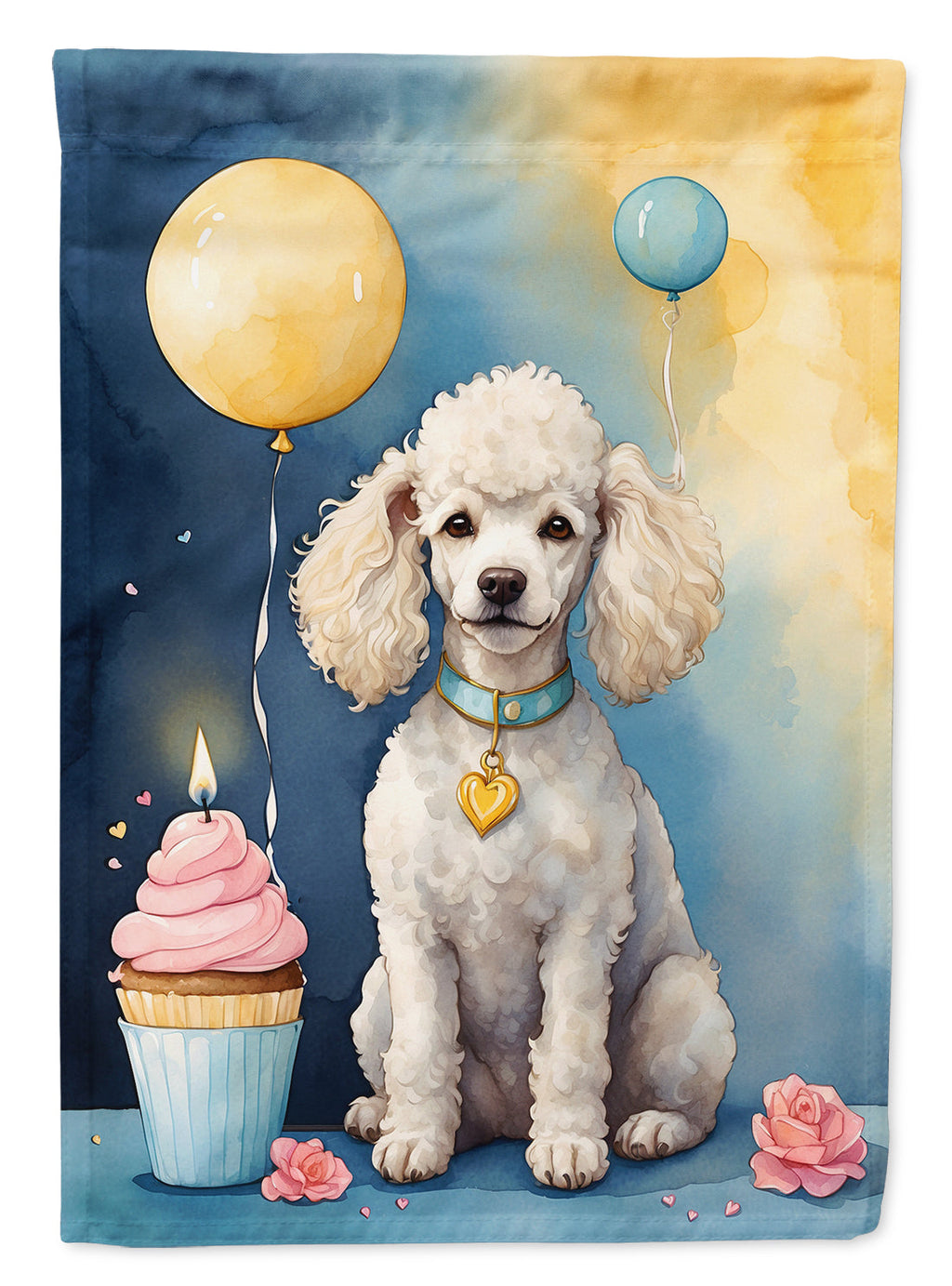 White Poodle Happy Birthday House Flag