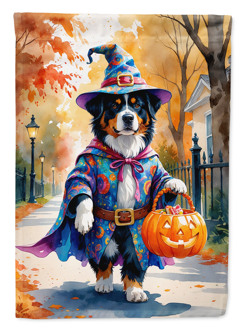 Bernese Mountain Dog Halloween Trick or Treat House Flag
