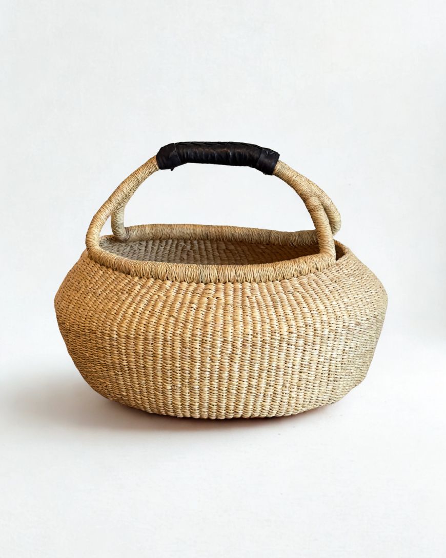 Handwoven Ghana Kettle Basket with Handle