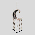 Gold Metal Crescent Moon Dreamcatcher Suncatcher with Black Obsidian Stone Tree of Life & Hanging Jewel Charms