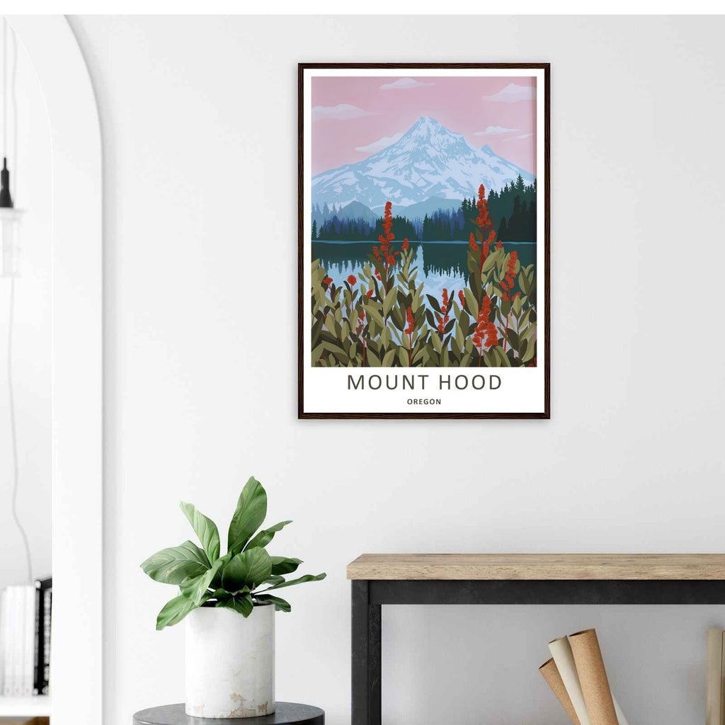 Mount Hood Oregon Wildflower Lake Travel Poster – Pastel Mountain Wall Art