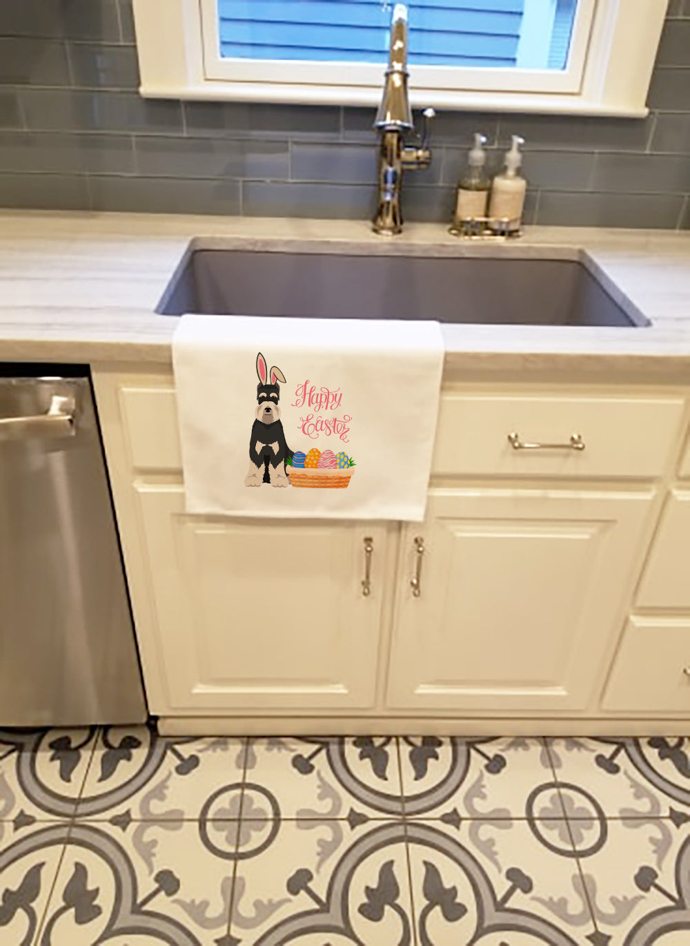 Black and Silver Schnauzer Easter Kitchen Towel Set of 2