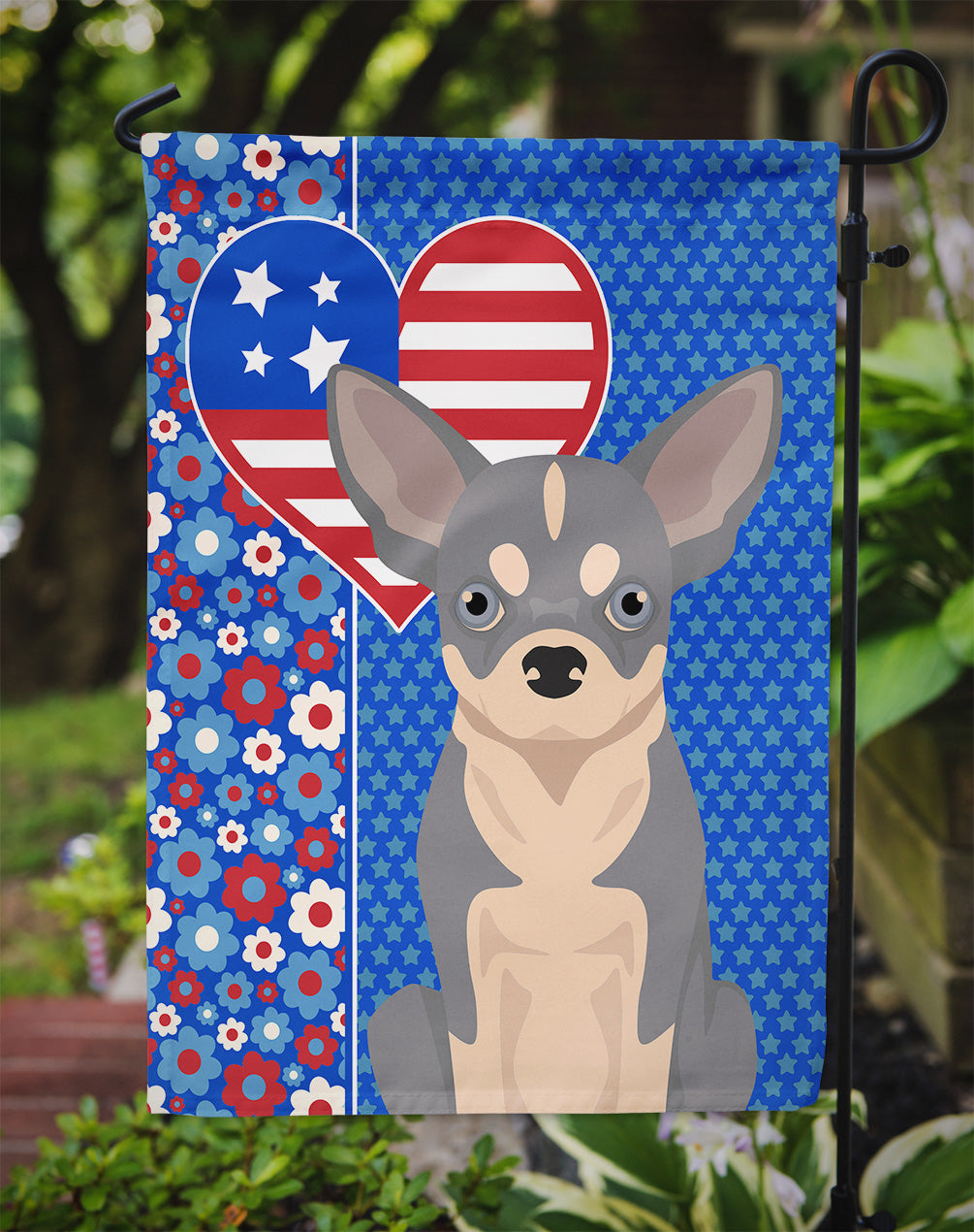 Blue and White Chihuahua USA American Garden Flag