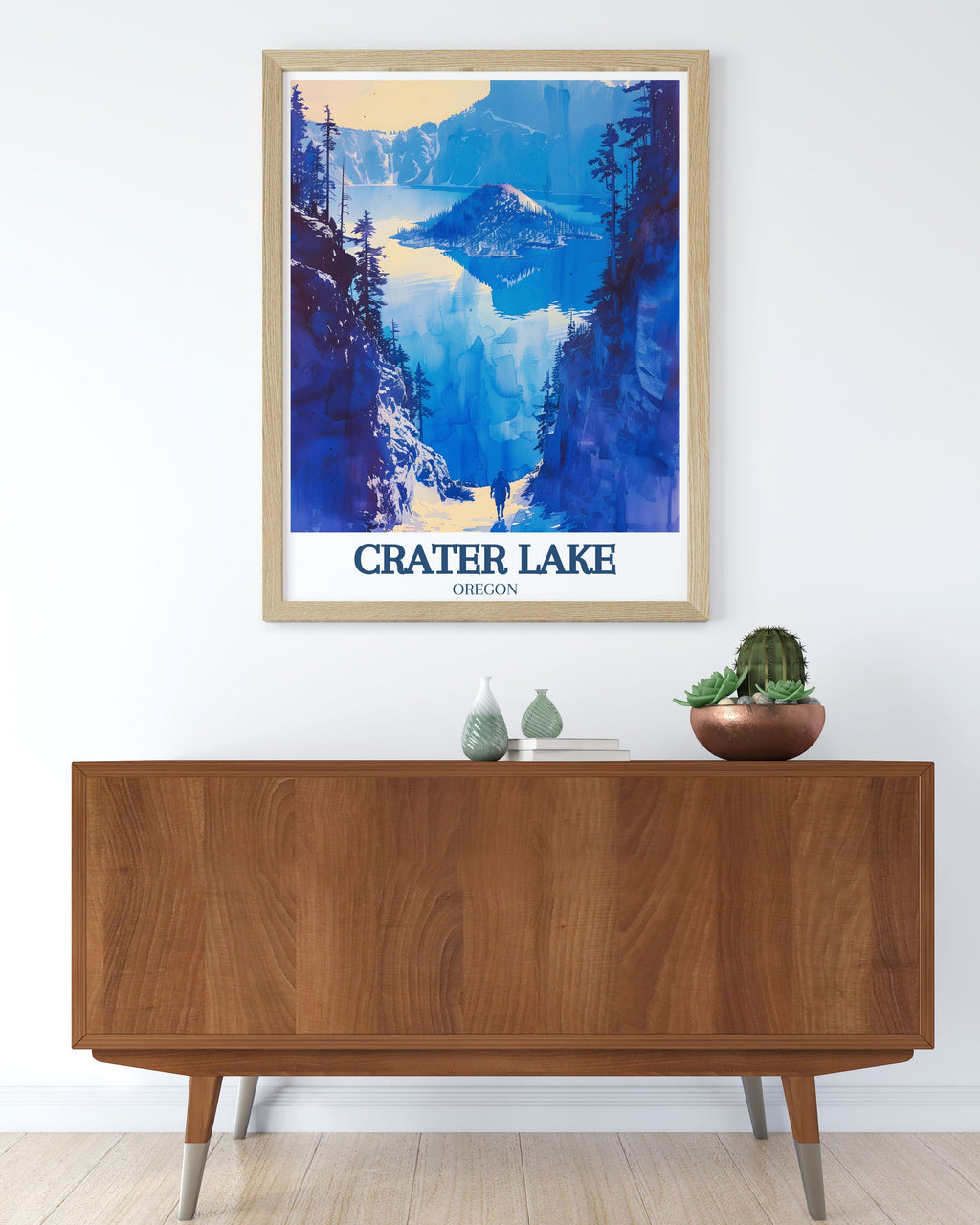 Crater Lake Art Print - Mount Scott Travel Print - Wizard Island Canvas Art - Wizard Island Travel Poster