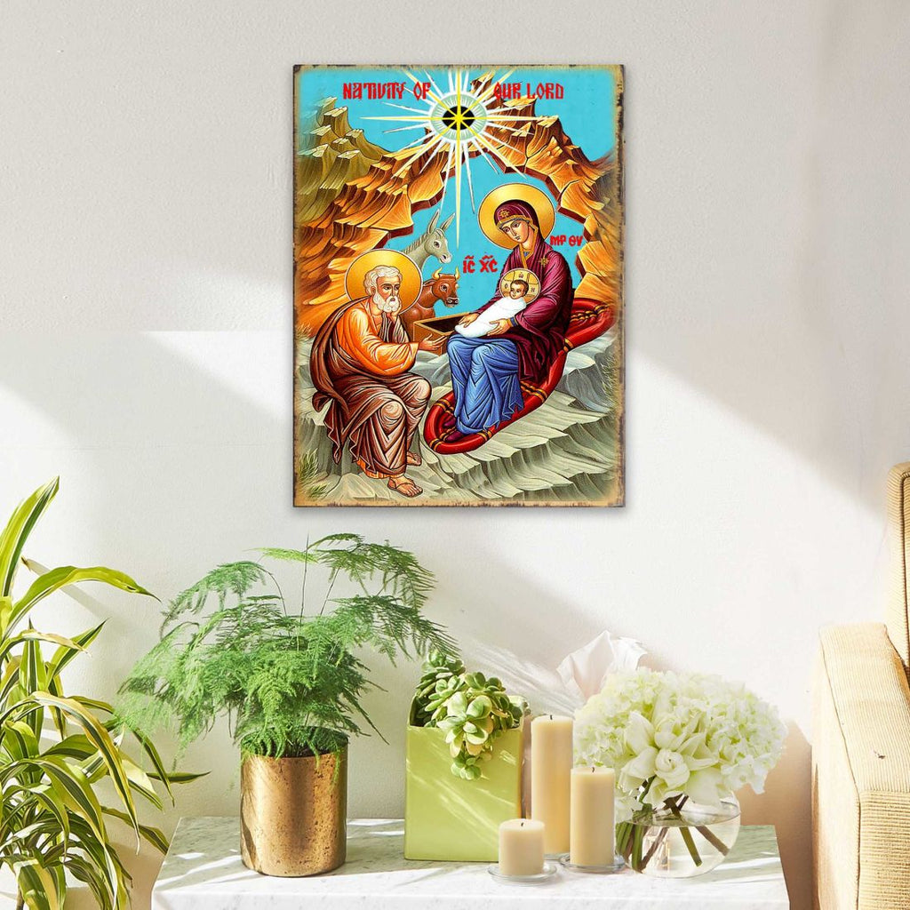 Orthodox Nativity Wooden Gold Plated Religious Orthodox Sacred Icon - Inspirational Icon Decor - 85052