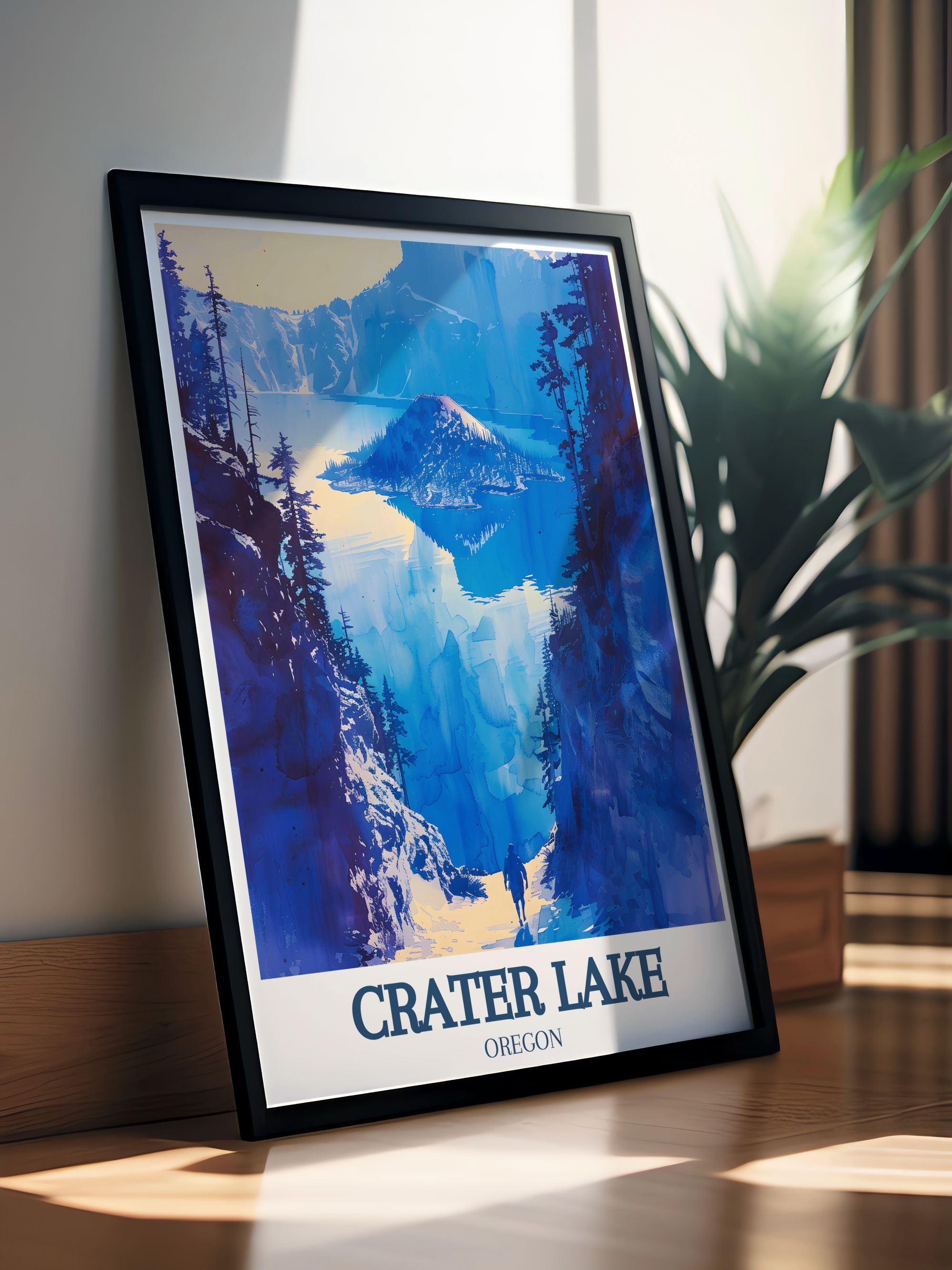 Crater Lake Art Print - Mount Scott Travel Print - Wizard Island Canvas Art - Wizard Island Travel Poster