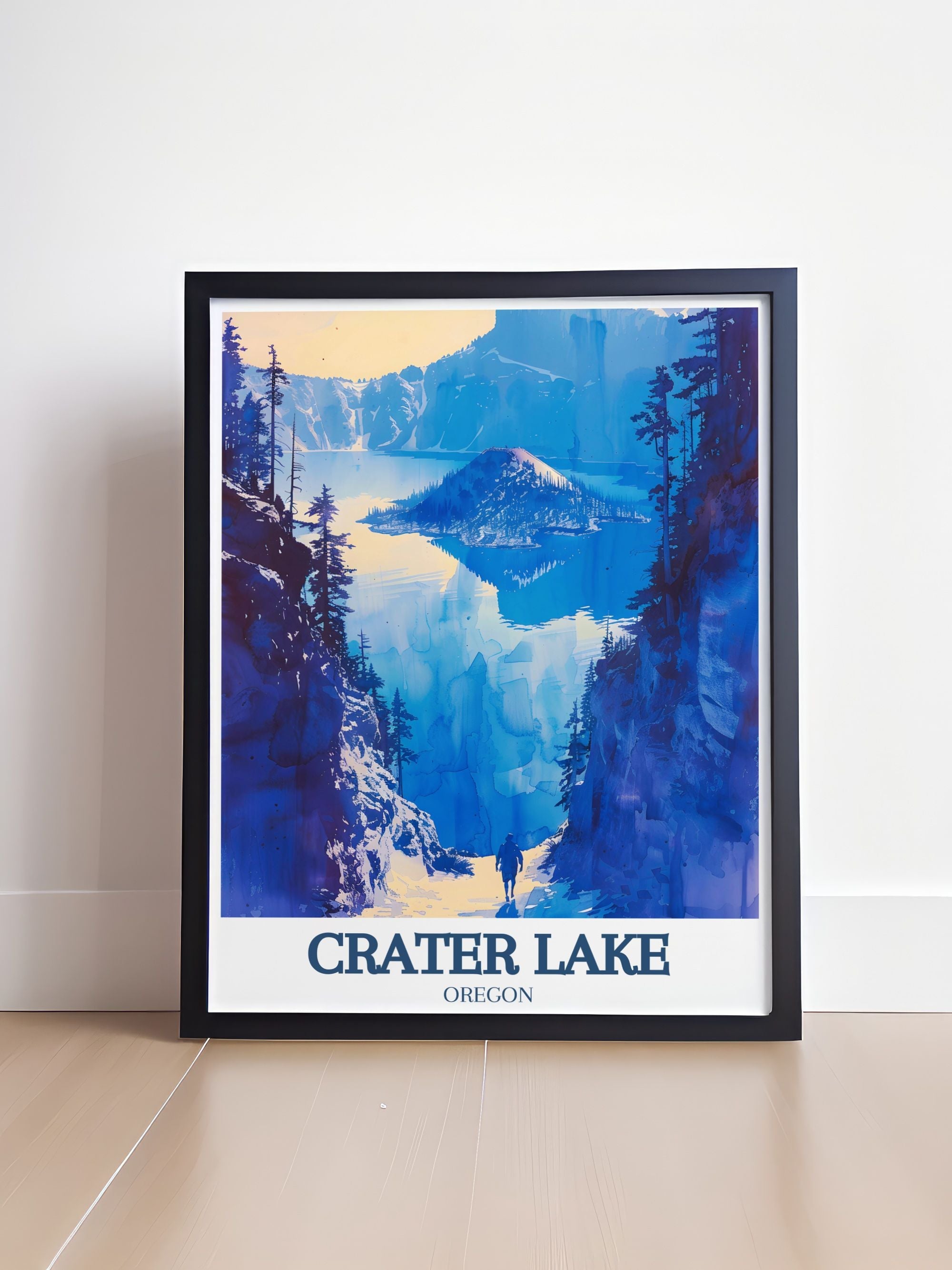 Crater Lake Art Print - Mount Scott Travel Print - Wizard Island Canvas Art - Wizard Island Travel Poster