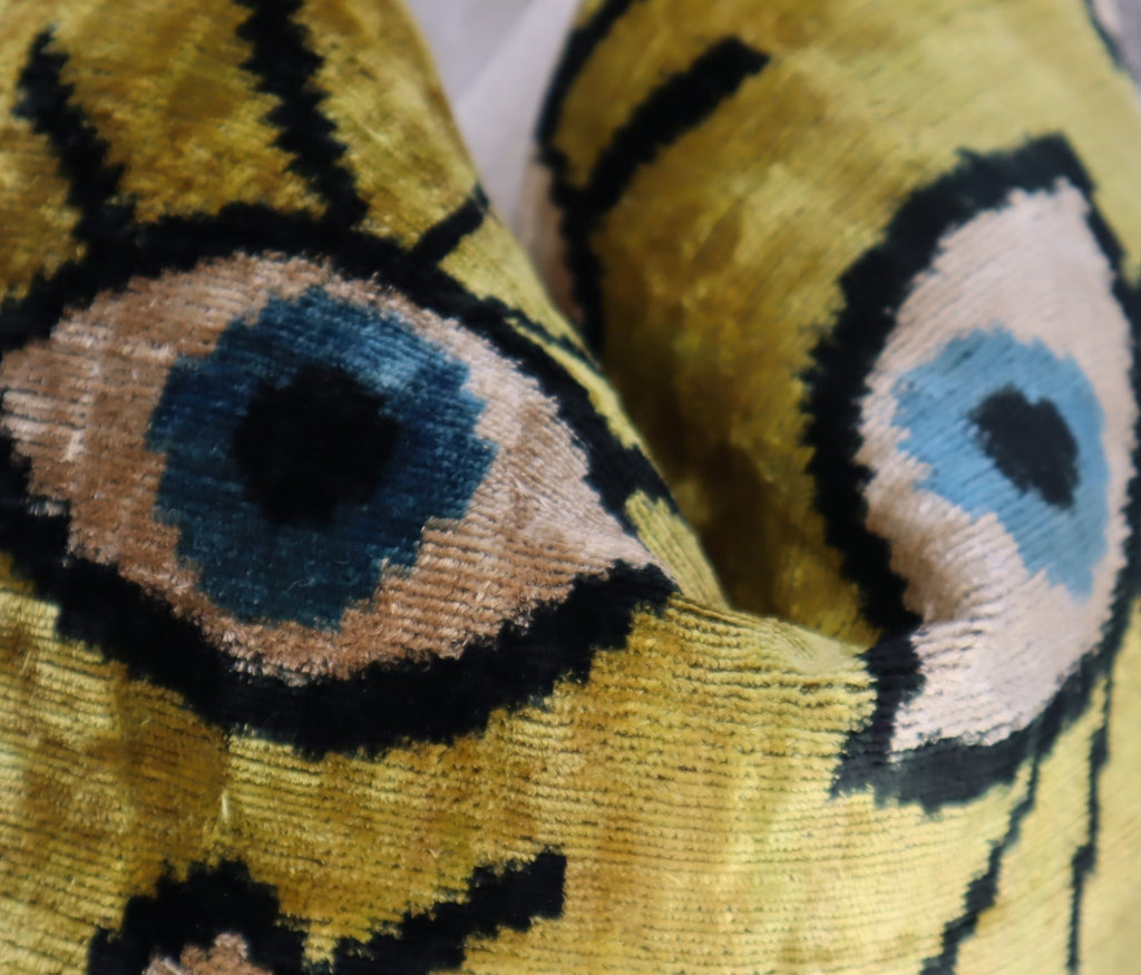 Canvello Handmade Luxury Handmade Velvet Silk Evil Eye Throw Pillow With Down Insert