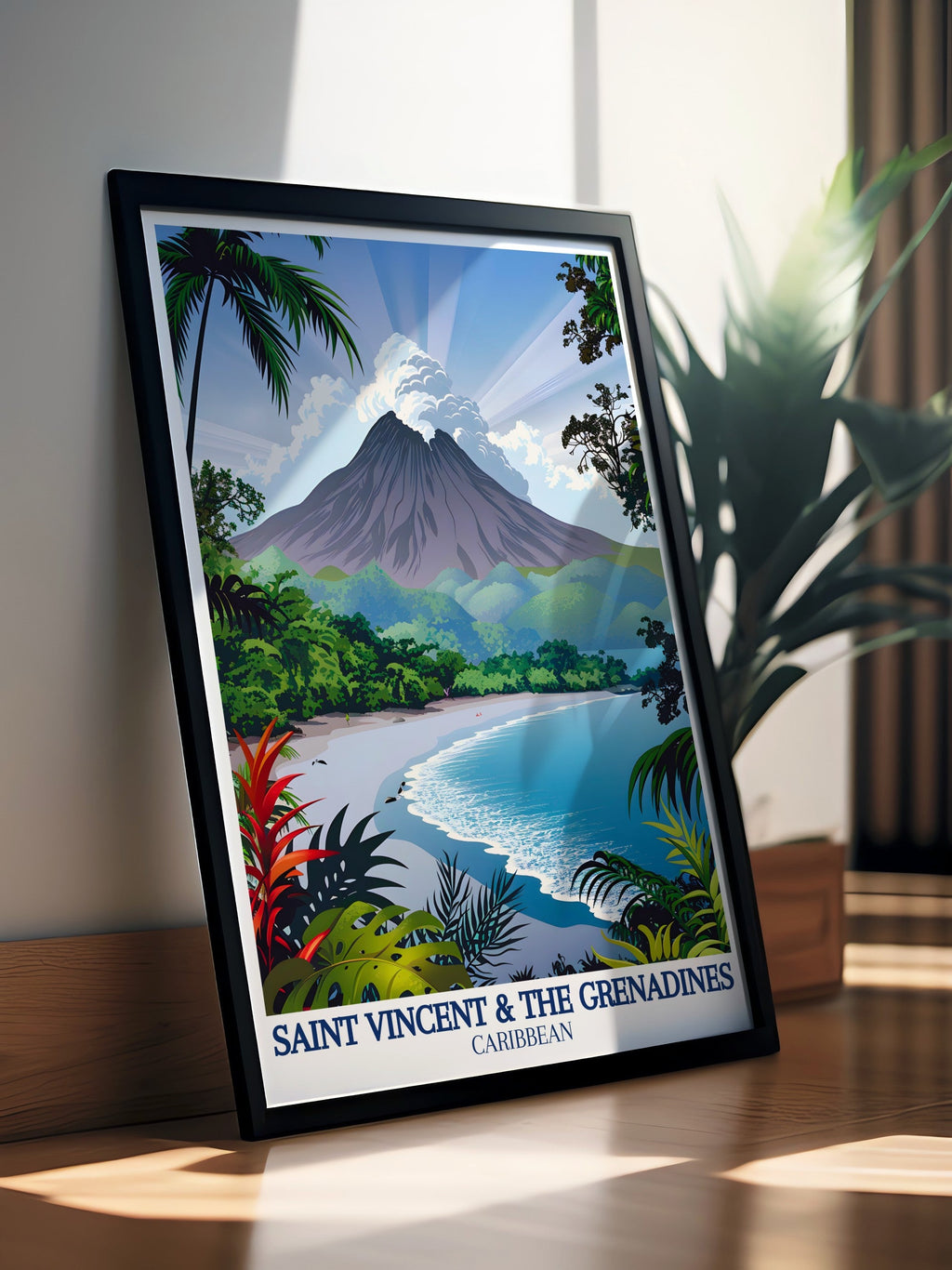 Saint Vincent and The Grenadines Poster - La SoufriÃ¨re Volcano Art Print - Caribbean Island Wall Print - Caribbean Island Travel Poster