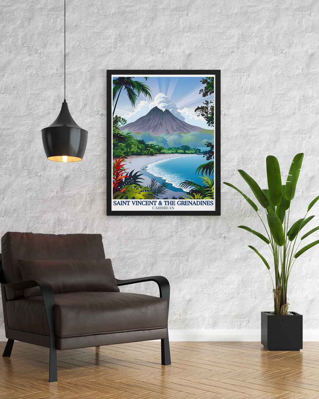 Saint Vincent and The Grenadines Poster - La SoufriÃ¨re Volcano Art Print - Caribbean Island Wall Print - Caribbean Island Travel Poster