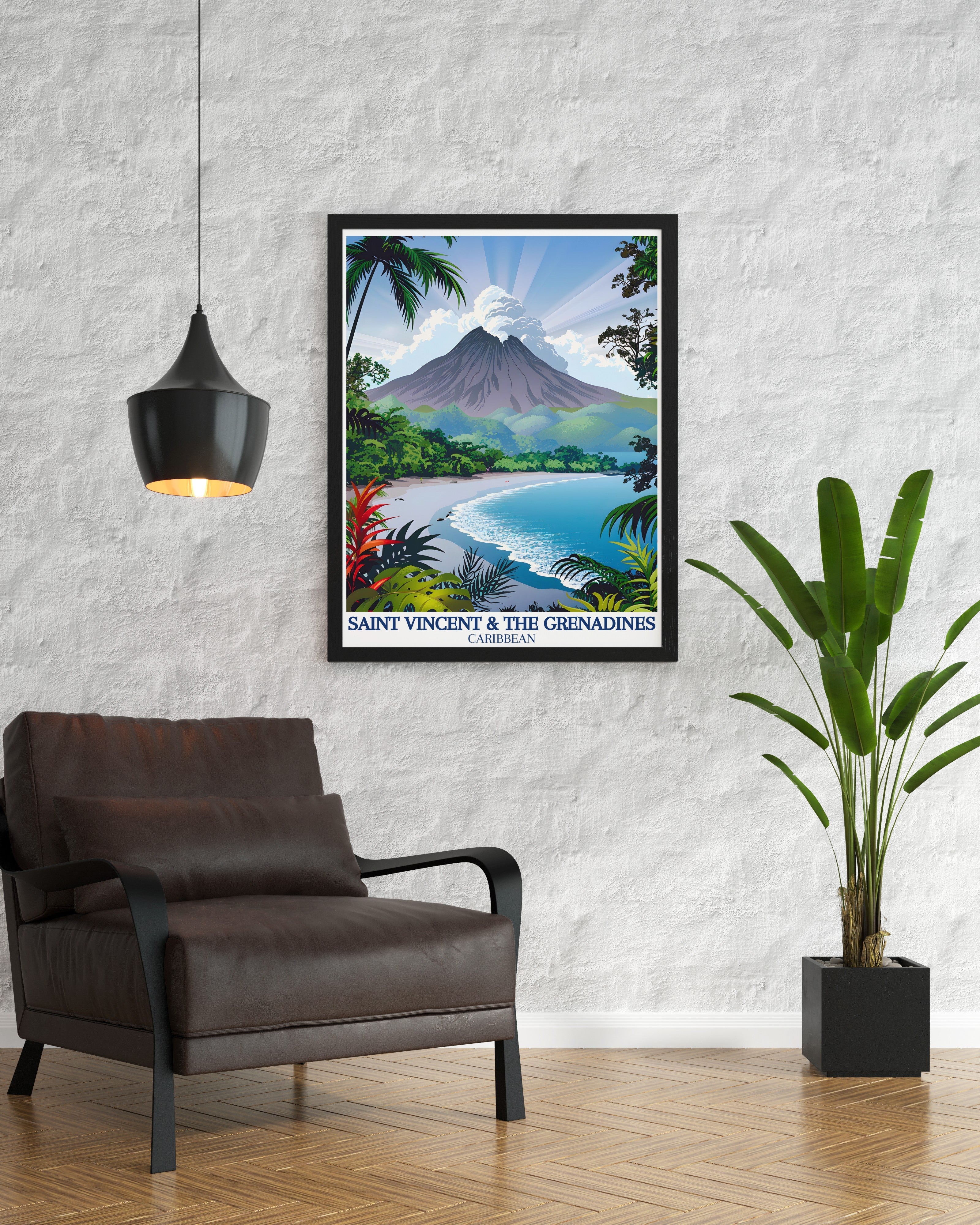Saint Vincent and The Grenadines Poster - La SoufriÃ¨re Volcano Art Print - Caribbean Island Wall Print - Caribbean Island Travel Poster
