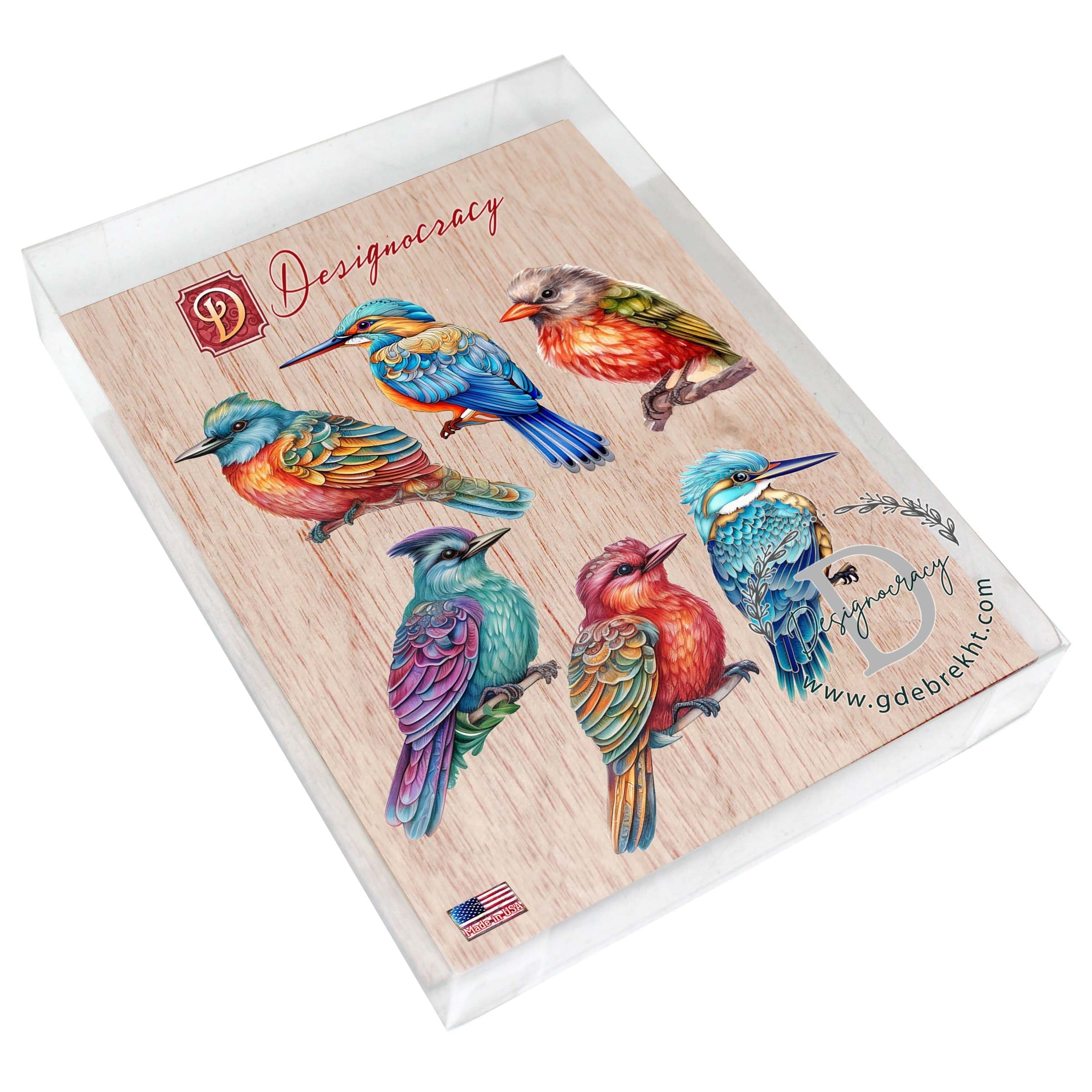 Colorful Birds Decorative Eco Wood Magnets Set of 6 by G. Debrekht - Wildlife Decor - 8090003G-S6